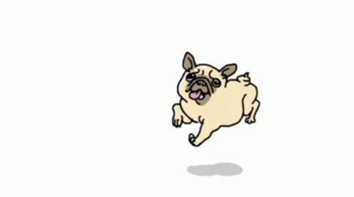 A Cartoon Pug Dog Is Running With Its Tongue Out GIF