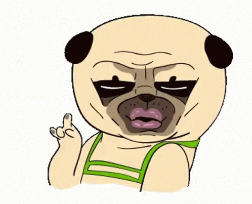 A Cartoon Pug Wearing A Green Tank Top Giving The Middle Finger GIF