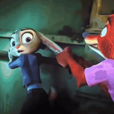 A Cartoon Rabbit And A Fox Are Fighting Each Other GIF