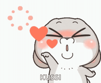 A Cartoon Rabbit Blowing A Kiss With A Heart In Its Eyes And The Word Kussi Below It GIF