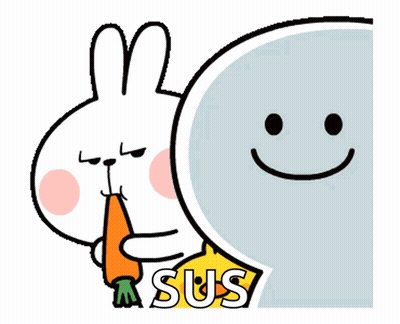 A Cartoon Rabbit Holding A Carrot Next To A Smiley Face With The Word Sus On It GIF