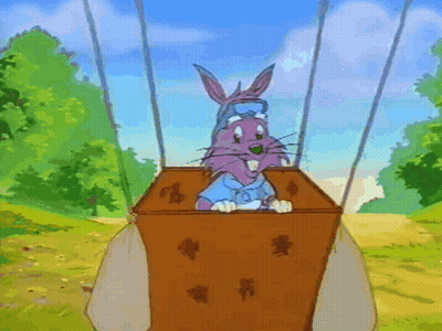 A Cartoon Rabbit In A Hot Air Balloon GIF