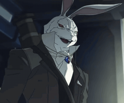 A Cartoon Rabbit In A Suit And Tie Holds A Gun GIF