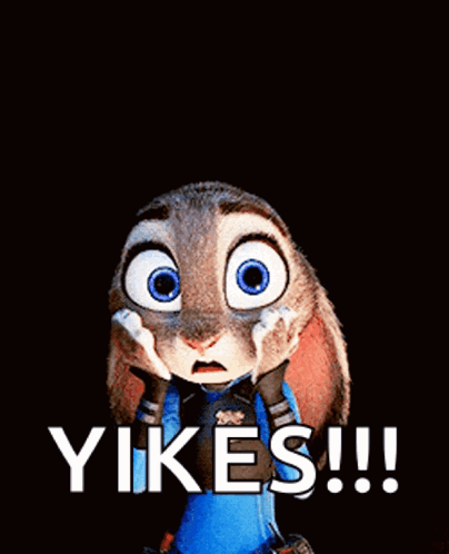 A Cartoon Rabbit Is Covering Its Mouth With Its Paws And The Words Yikes !!! Are Below It GIF