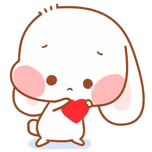 A Cartoon Rabbit Is Crying And Holding A Heart Sticker