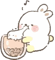 A Cartoon Rabbit Is Drinking From A Cup Of Bubble Tea . Sticker