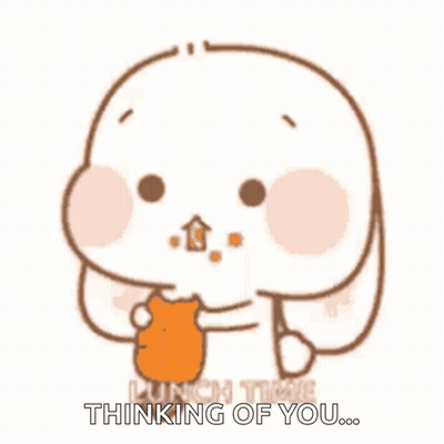 A Cartoon Rabbit Is Eating A Chicken Nugget And Says Lunch Time Thinking Of You . GIF