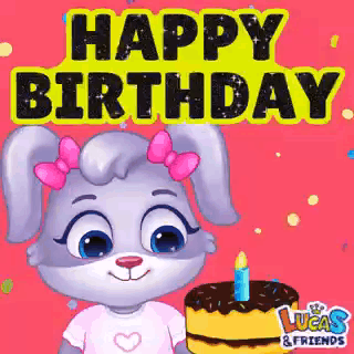 A Cartoon Rabbit Is Holding A Birthday Cake With A Candle . GIF