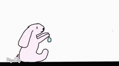 A Cartoon Rabbit Is Holding A Blue Balloon . GIF