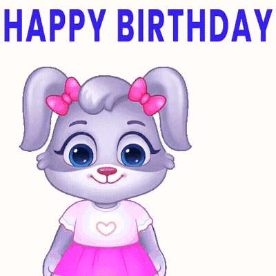 A Cartoon Rabbit Is Holding A Bouquet Of Flowers And Saying Happy Birthday GIF