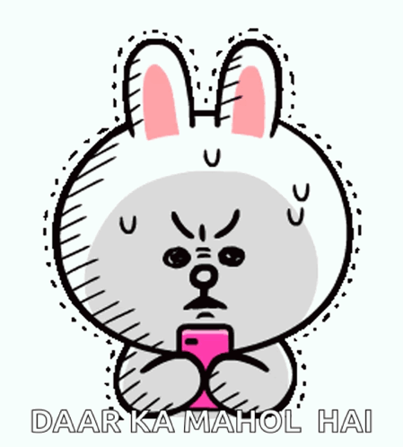 A Cartoon Rabbit Is Holding A Cell Phone With The Words Daar Ka Mahol Hai Written Below It GIF