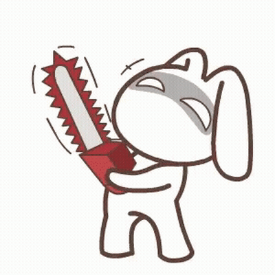 A Cartoon Rabbit Is Holding A Chainsaw In His Hand . GIF