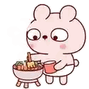 A Cartoon Rabbit Is Holding A Cup Of Coffee And A Bowl Of Food . Sticker