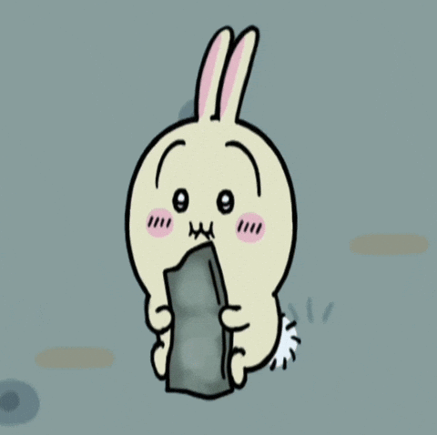 A Cartoon Rabbit Is Holding A Piece Of Paper With Its Mouth Open GIF