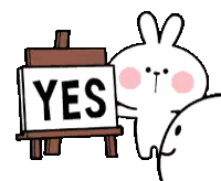 A Cartoon Rabbit Is Holding A Sign That Says `` Yes '' . Sticker