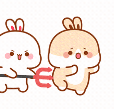 A Cartoon Rabbit Is Holding A Trident While Another Rabbit Is Holding A Stick . GIF