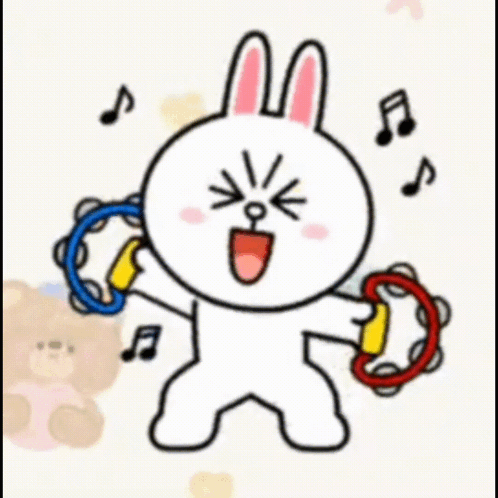 A Cartoon Rabbit Is Holding Two Tambourines In His Hands And Singing . GIF