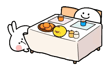 A Cartoon Rabbit Is Standing Next To A Table With A Chicken And A Plate Of Food On It . Sticker
