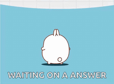 A Cartoon Rabbit Is Standing On A Blue Background And Waiting On A Answer . GIF