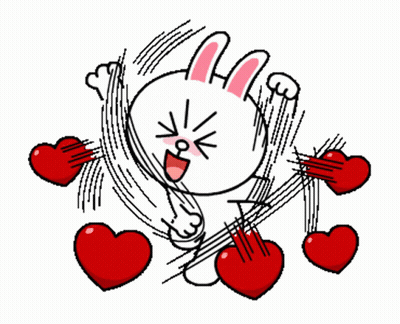 A Cartoon Rabbit Is Surrounded By Red Hearts And Is Making A Funny Face GIF