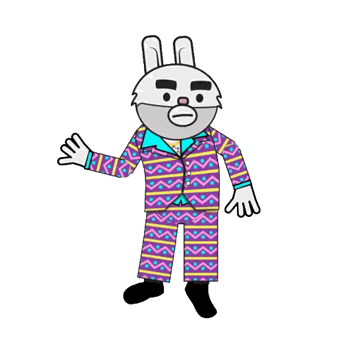A Cartoon Rabbit Is Wearing A Colorful Suit With A Blue Collar Sticker