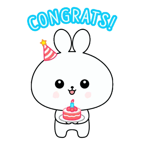 A Cartoon Rabbit Is Wearing A Party Hat And Holding A Birthday Cake With A Candle On It . Sticker