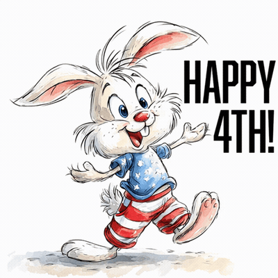 A Cartoon Rabbit Is Wearing A Shirt That Says ' Happy 4Th ' On It GIF