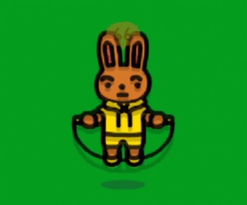 A Cartoon Rabbit Jumping A Jump Rope With The Number 68 Above It GIF