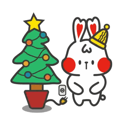 A Cartoon Rabbit Wearing A Hat With The Number 3 On It Stands Next To A Christmas Tree Sticker