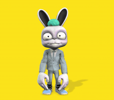 A Cartoon Rabbit Wearing A Suit And Tie Is Standing On A Yellow Background GIF