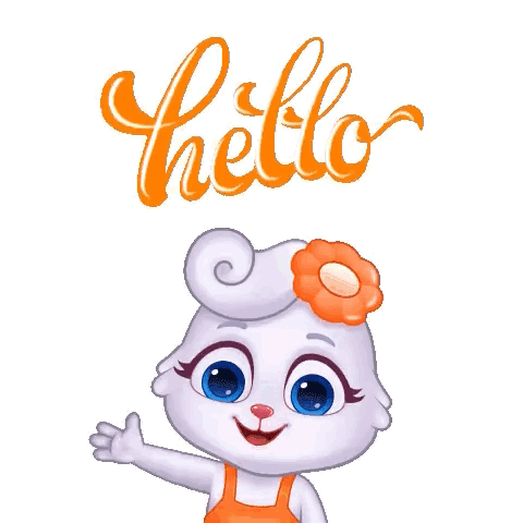 A Cartoon Rabbit With A Flower In Her Hair Is Waving In Front Of The Word Hello . GIF
