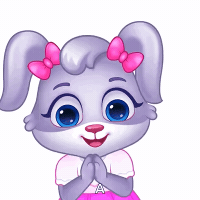 A Cartoon Rabbit With A Pink Bow On Her Ears And A Letter A On Her Chest GIF