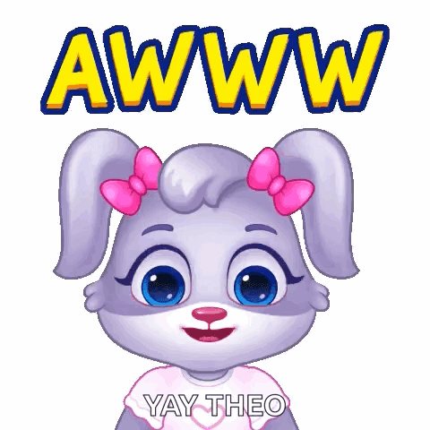 A Cartoon Rabbit With A Pink Bow On Her Ears Is Saying Awww Yay Theo GIF