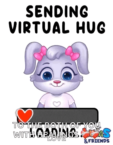 A Cartoon Rabbit With A Pink Bow On Her Head Is Sending A Virtual Hug To The Both Of You With Headings And Friends . GIF