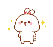 A Cartoon Rabbit With A Red Bow On Its Ear Is Standing Next To A Yellow Star . Sticker