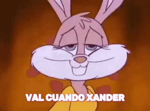 A Cartoon Rabbit With A Sad Look On Its Face Is Smiling . GIF