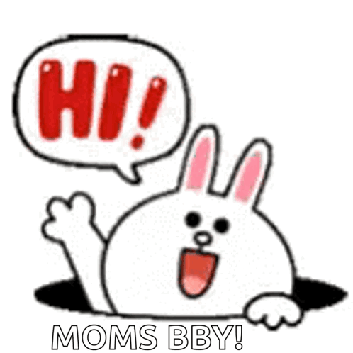 A Cartoon Rabbit With A Speech Bubble That Says Hi Mom 'S Bby . GIF