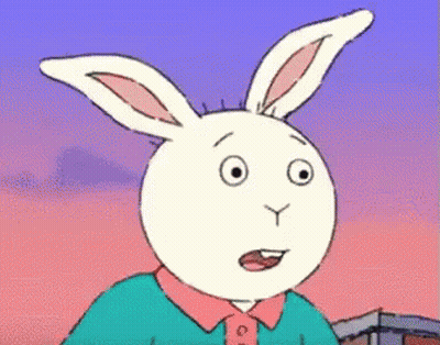A Cartoon Rabbit With A Surprised Look On His Face . GIF