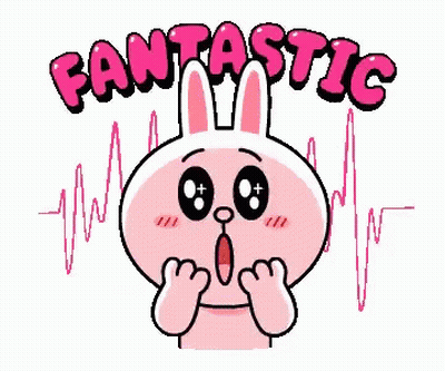 A Cartoon Rabbit With A Surprised Look On Its Face And The Words Fantastic Written Above It . GIF