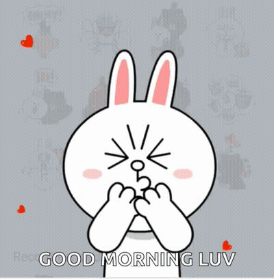 A Cartoon Rabbit With Hearts Around It And The Words Good Morning Luv GIF