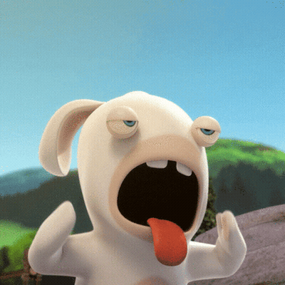 A Cartoon Rabbit With Its Tongue Hanging Out Making A Funny Face GIF