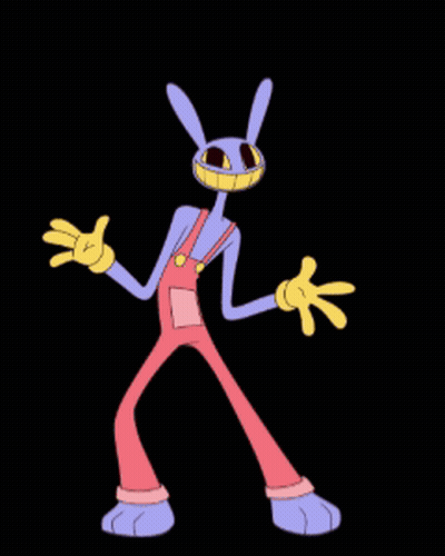 A Cartoon Rabbit With Overalls And Yellow Hands GIF