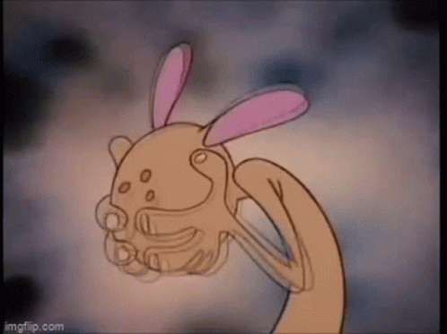 A Cartoon Rabbit With Pink Ears Is Holding A Cup Of Coffee . GIF