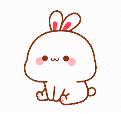 A Cartoon Rabbit With Pink Ears Is Sitting Down And Looking At The Camera GIF