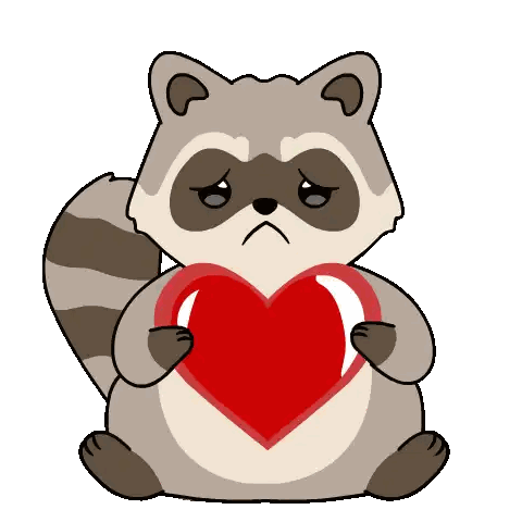 A Cartoon Raccoon Is Holding A Red Heart With A Sad Look On Its Face Sticker