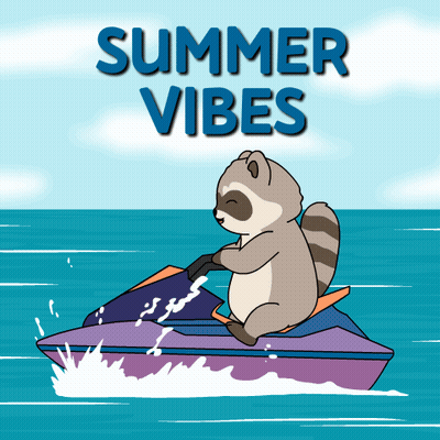 A Cartoon Raccoon Is Riding A Jet Ski In The Ocean GIF