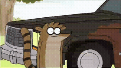 A Cartoon Raccoon Is Standing Next To A Car With A Tree In The Background . GIF