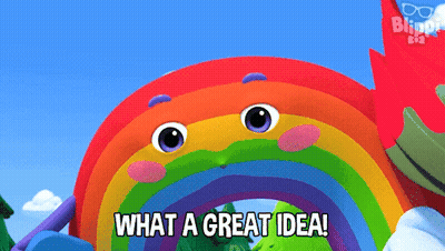 A Cartoon Rainbow Says What A Great Idea In Front Of A Blue Sky GIF