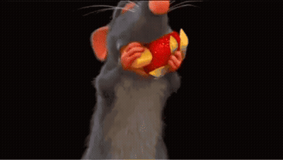 A Cartoon Rat Is Holding A Piece Of Meat And A Piece Of Bread . GIF