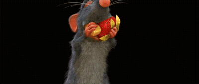 A Cartoon Rat Is Holding A Sandwich And A Piece Of Fruit GIF